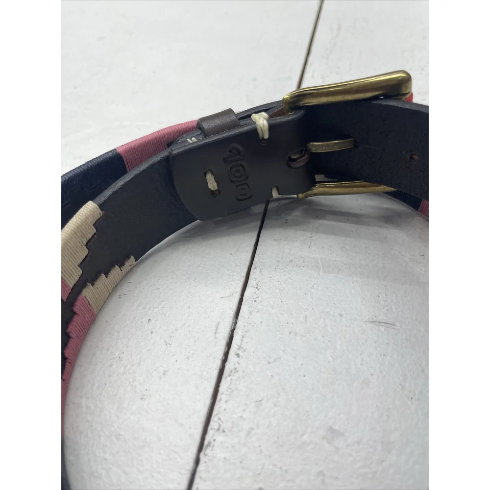 Old Ombu Belt Adults Size 100 37” L Pampa Leather Blue , Cream, Pink Wax Thread